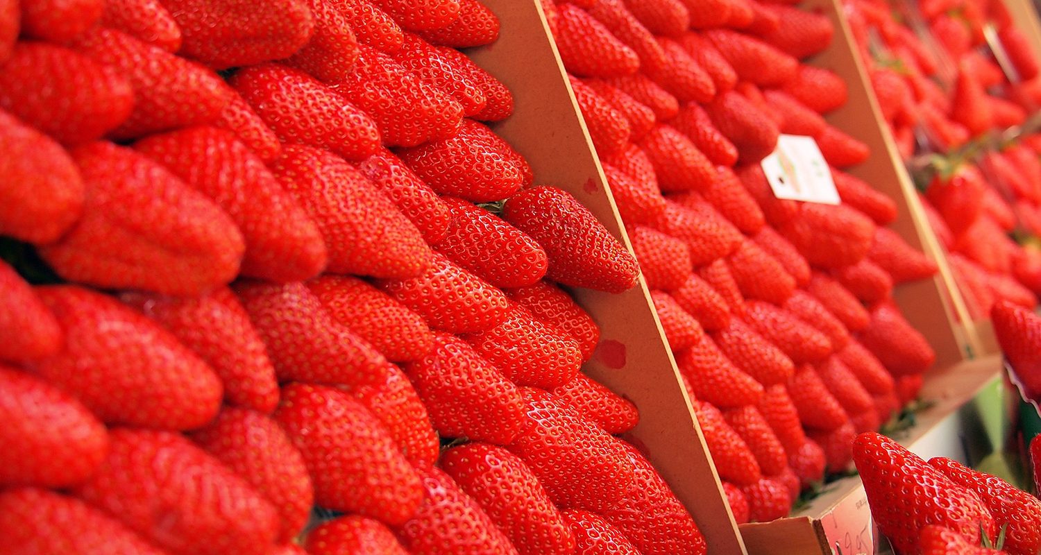 Strawberries On Display In Market